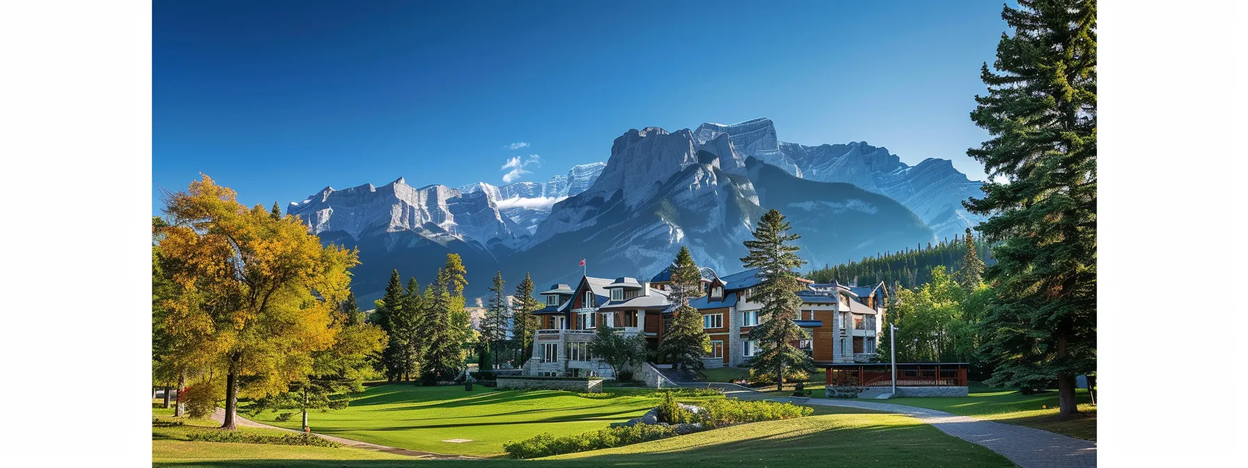 a vibrant scene depicting the majestic banff park museum, framed by the stunning canadian rockies, showcasing rich cultural heritage and indigenous art amidst a clear blue sky.